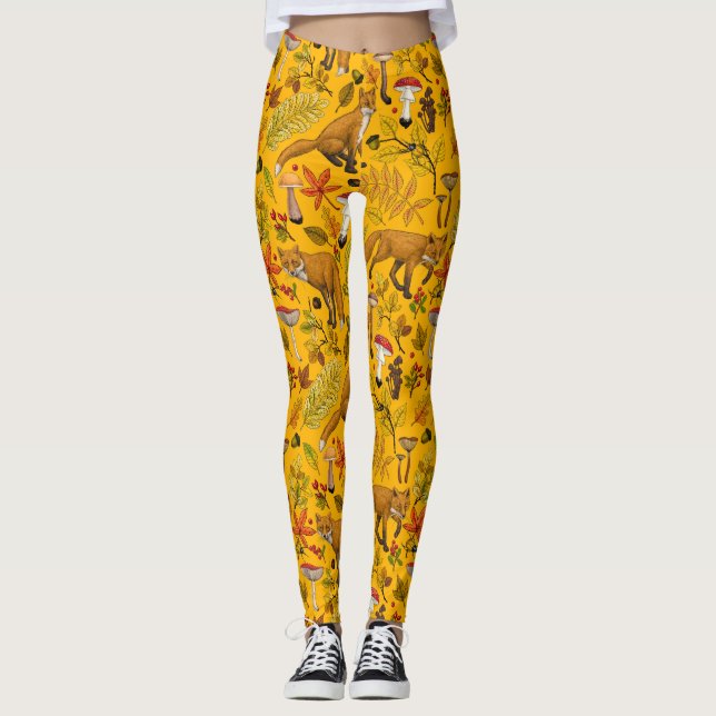 Autumn foxes on orange leggings (Front)