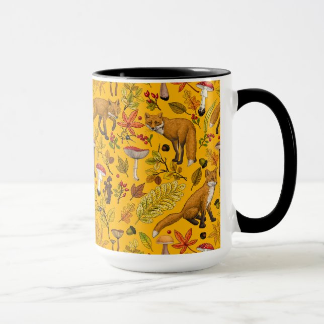 Autumn foxes on orange mug (Right)