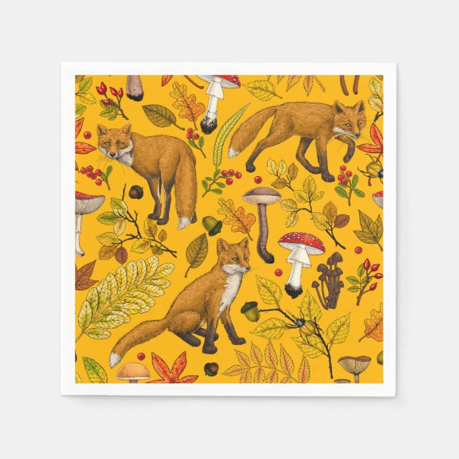Autumn foxes on orange napkin (Front)