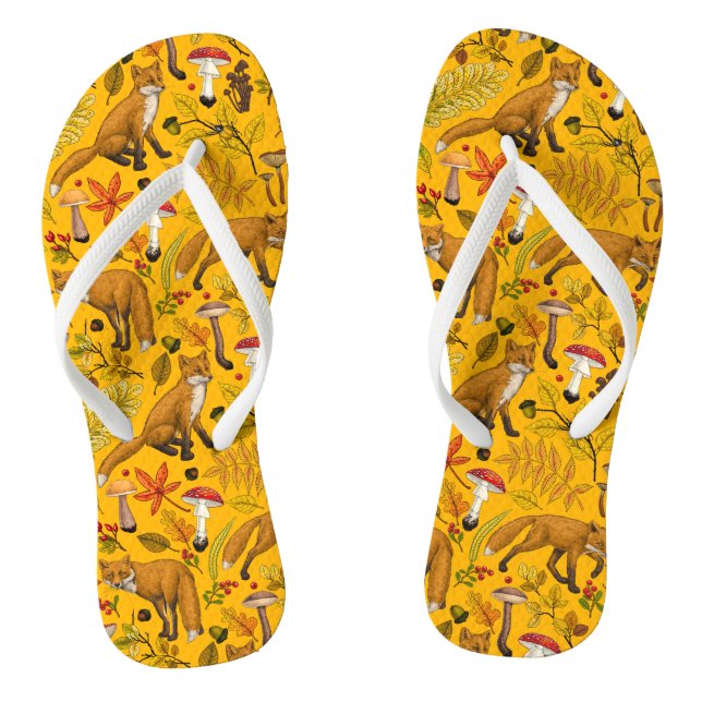 Autumn foxes on orange thongs (Footbed)