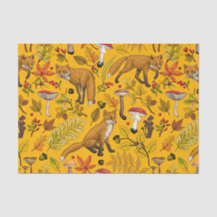 Autumn foxes on orange tissue paper