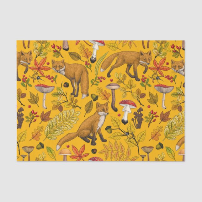 Autumn foxes on orange tissue paper (Front)