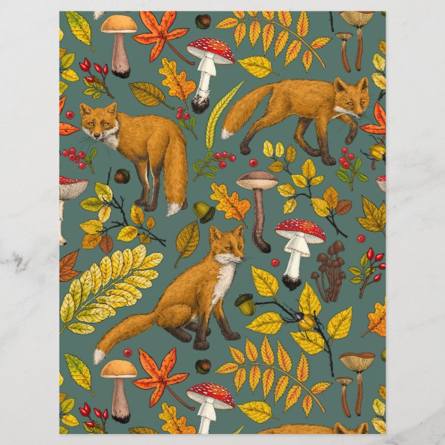 Autumn foxes on pine green (Front)