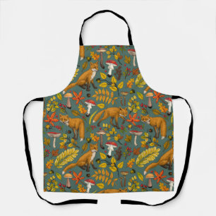 Autumn foxes on pine green apron