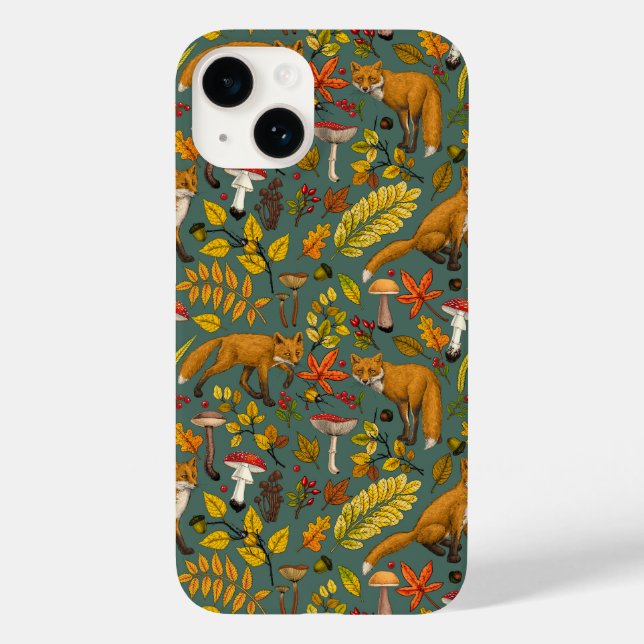 Autumn foxes on pine green Case-Mate iPhone case (Back)
