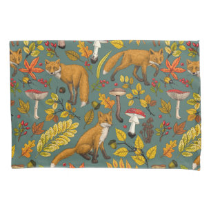 Autumn foxes on pine green pillowcase