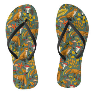 Autumn foxes on pine green thongs