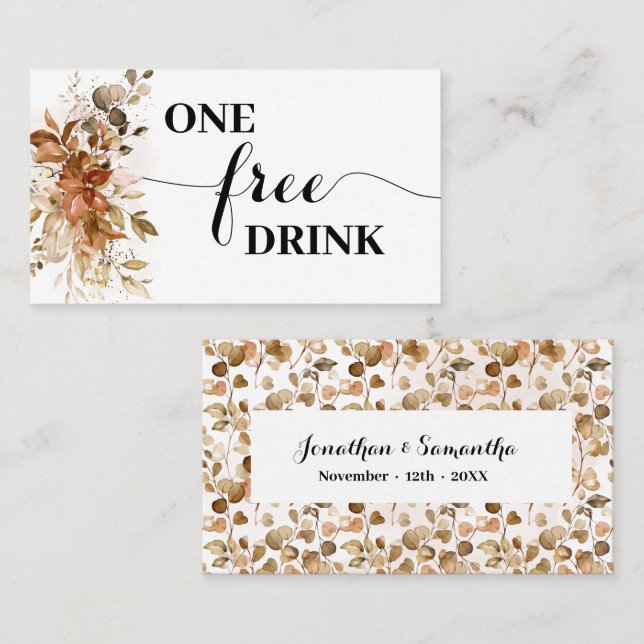 Autumn Free Drink Wedding Reception Ticket Card (Front/Back)