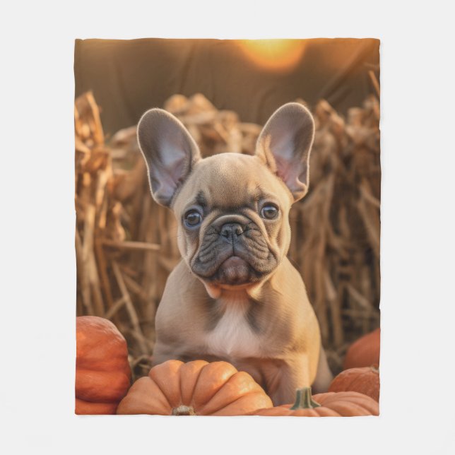 Autumn Frenchie Fleece Blanket (Front)