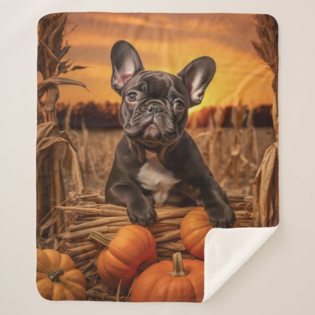 Autumn Frenchie Sherpa Blanket (Front)