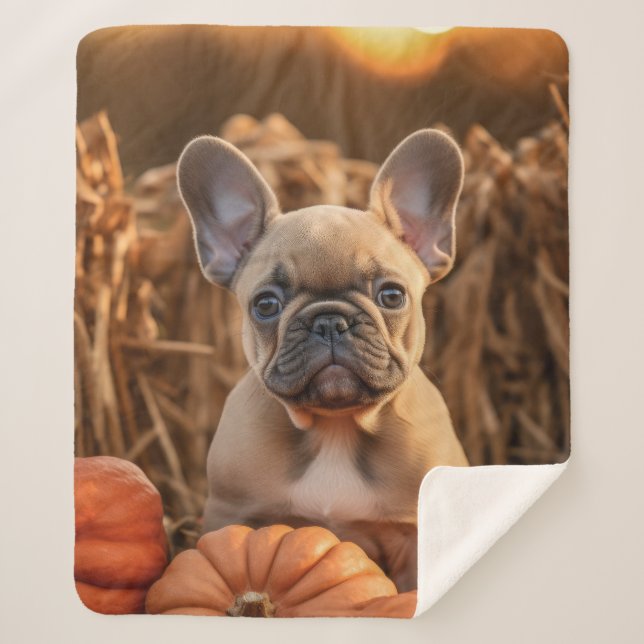 Autumn Frenchie Sherpa Blanket (Front)