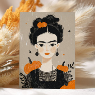Autumn Frida Kahlo Illustration Cute Halloween Postcard