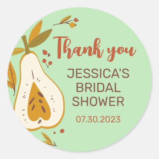 Autumn Fruit Pear Fall Season Bridal Shower Classic Round Sticker (Front)