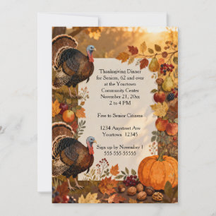 Autumn Fruits with Turkeys Thanksgiving Invitation
