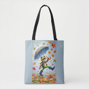 Autumn Funny T-shirt Frog in the rain Tote Bag