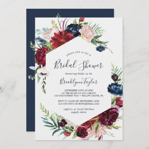 Autumn Garden   Burgundy Bridal Shower Invitation