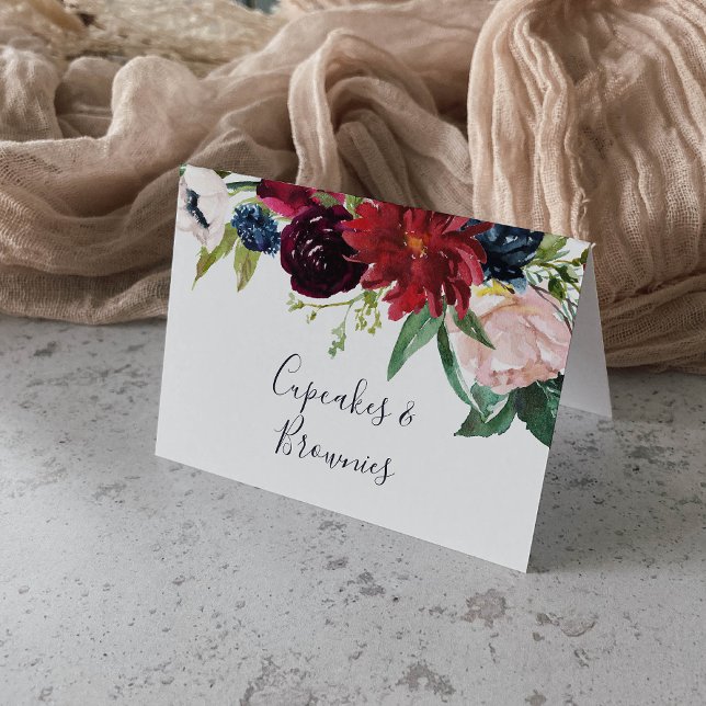 Autumn Garden | Burgundy Buffet Food Labels Table Number (Creator Uploaded)