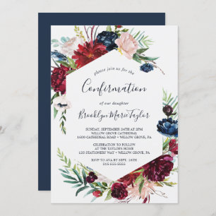 Autumn Garden   Burgundy Confirmation Invitation