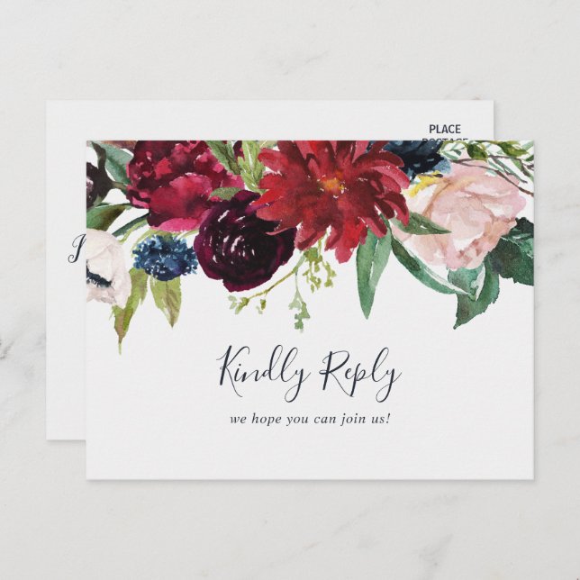 Autumn Garden | Burgundy Menu Choice RSVP Postcard (Front/Back)