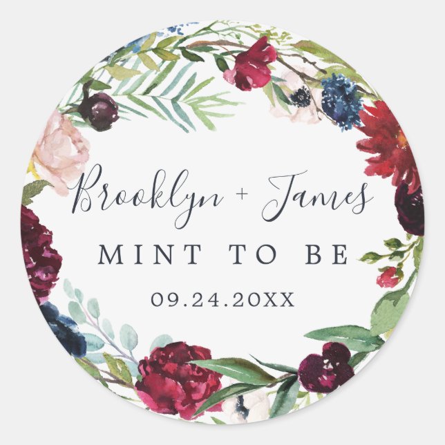 Autumn Garden | Burgundy Mint To Be Favour Sticker (Front)