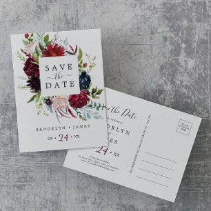 Autumn Garden Burgundy Save the Date Postcard