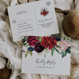 Autumn Garden Burgundy Song Request RSVP Postcard