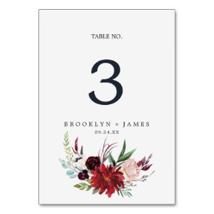 Autumn Garden Burgundy Table Number