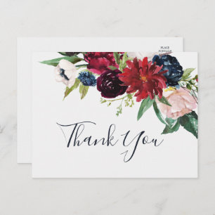 Autumn Garden Burgundy Thank You Postcard