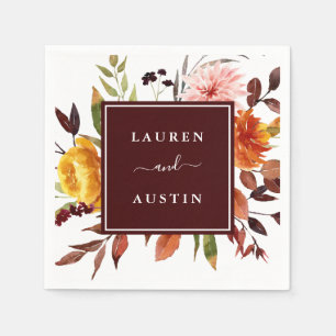 Autumn Garden Burgundy Watercolor Wedding Napkin