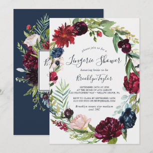 Autumn Garden   Burgundy Wreath Lingerie Shower Invitation