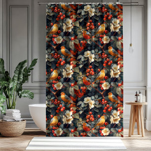 Autumn Garden Curtain Birds Flowers for Their Bath