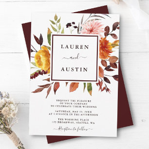 Autumn Garden Marsala Watercolor Wedding Invitation