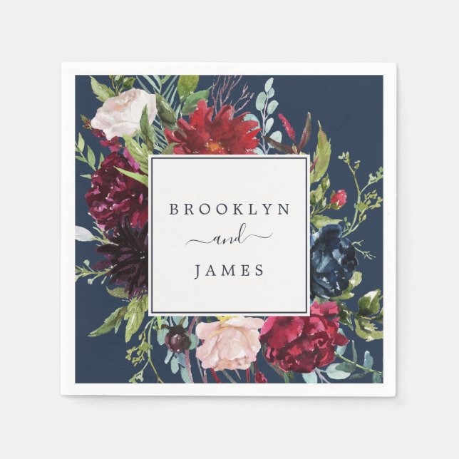 Autumn Garden | Navy Blue Wedding Napkin (Front)