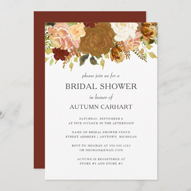 Autumn Garden Rustic Floral Bridal Shower Invitation (Front/Back)