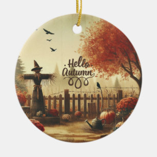Autumn garden & scarecrow  ceramic ornament