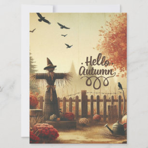Autumn garden & scarecrow  holiday card