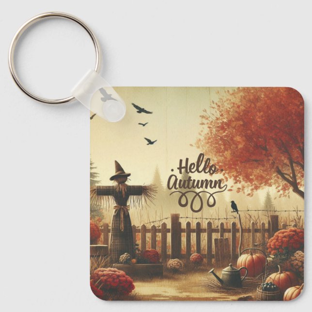 Autumn garden & scarecrow  key ring (Front)
