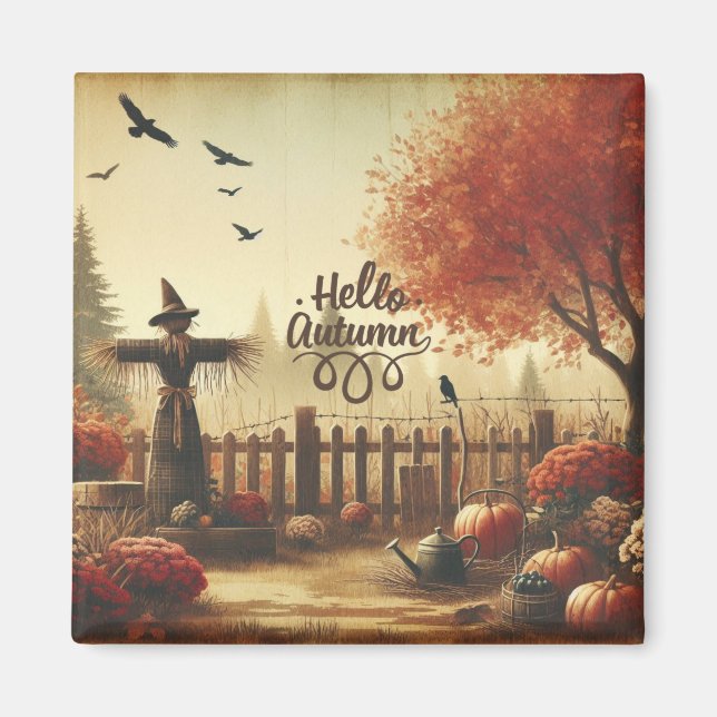 Autumn garden & scarecrow  magnet (Front)