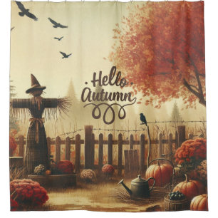 Autumn garden & scarecrow shower curtain