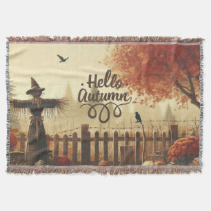 Autumn garden & scarecrow throw blanket