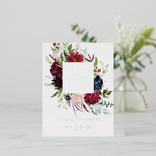 Autumn Garden   Silver Foil Wedding Save the Date Invitation Postcard