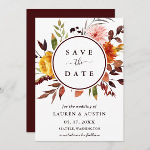 Autumn Garden Watercolor Floral Wedding Save The Date