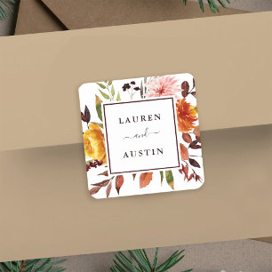 Autumn Garden Watercolor Marsala Wedding Square Sticker