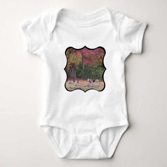 Autumn Geese Red Orange Fall Leaves Nature photo Baby Bodysuit (Front)