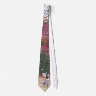 Autumn Geese with Red and Orange Fall Leaves Tie