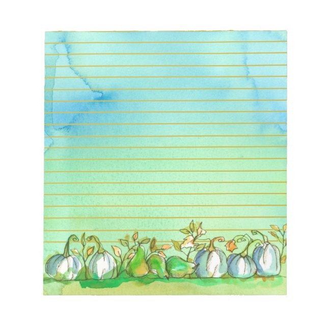 Autumn Ghost Pumpkins Watercolor Lined Notepad (Front)
