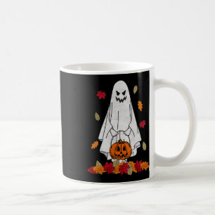 Autumn Ghost With Pumpkin Halloween Fall Leaves Tr Coffee Mug