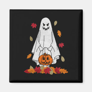 Autumn Ghost With Pumpkin Halloween Fall Leaves Tr Magnet