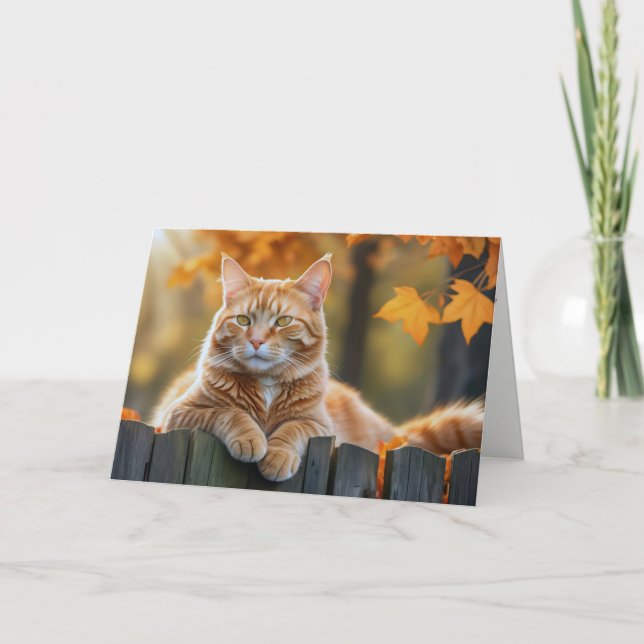 Autumn Ginger Cat Birthday Card (Front)