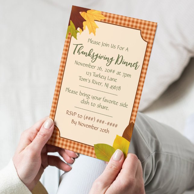Autumn Gingham Thanksgiving Dinner Invitation Postcard (Creator Uploaded)